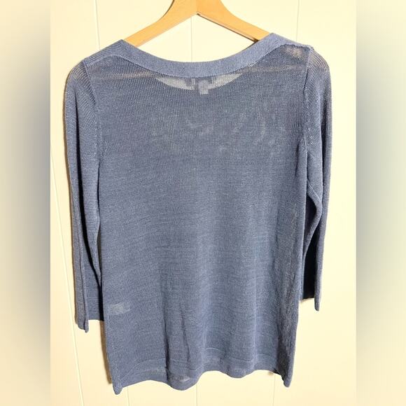 J jill linen blend sweater in blue lightweight 3/4 sleeve spring summer - Picture 3 of 5